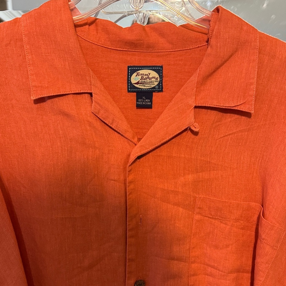 Tommy Bahama Men's Orange Shirt.  100% Linen